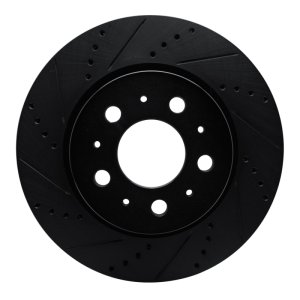 Tesla Model 3 Brake Rotor (1) - Front Left - R1 Concepts - Drilled & Slotted - Black - `17-`25